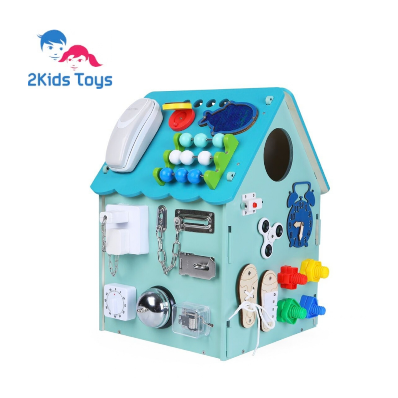 2Kids Toys Дървена занимателна дъска/ бизи борд Монтесори  House, синя