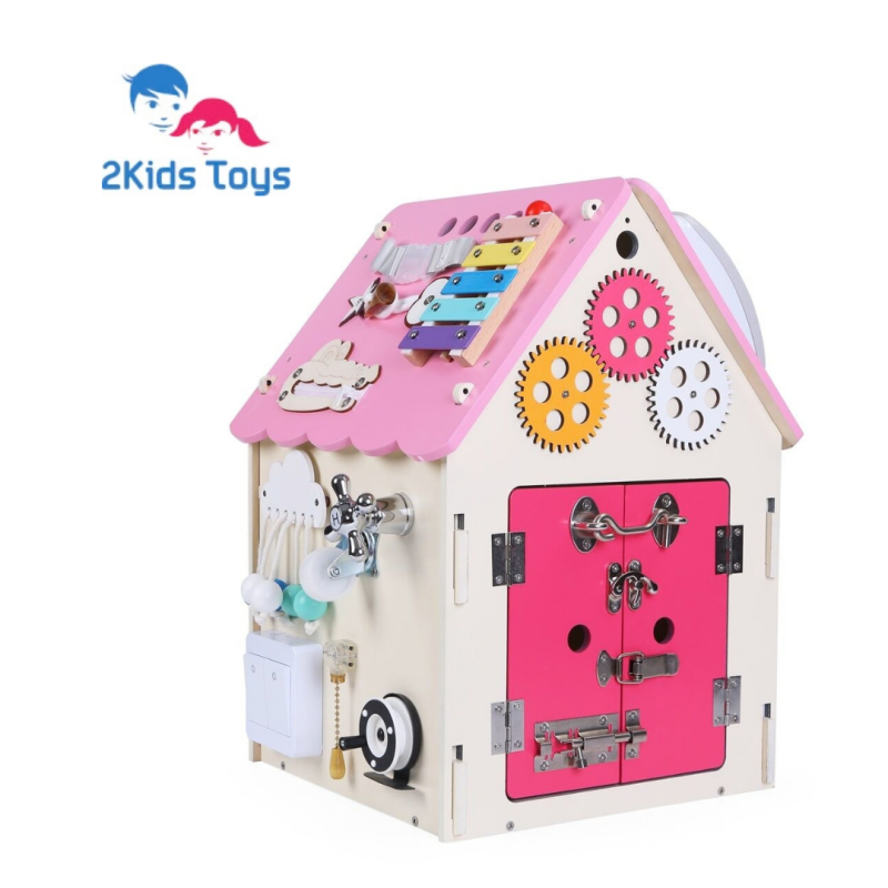 2Kids Toys Дървена занимателна дъска/ бизи борд  Монтесори House, розова