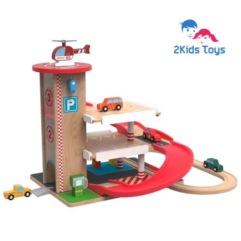 2Kids Toys Дървен гараж с релси