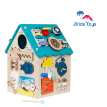 2Kids Toys Дървена занимателна дъска/ бизи борд  Монтесори House, тюркоаз
